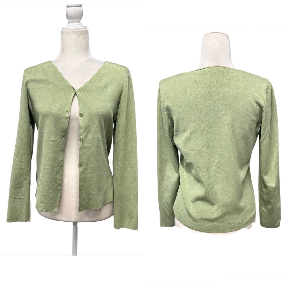 Womens Cardigan Top Sweater Size S Silk Blend Kelly Green 90s Y2K Style Grandma‎